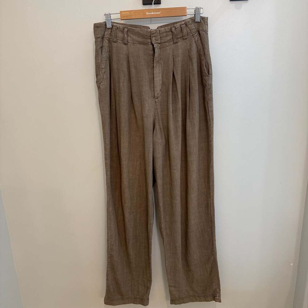 Free People Pleated Wide Leg Linen Blend Trousers Size 10
